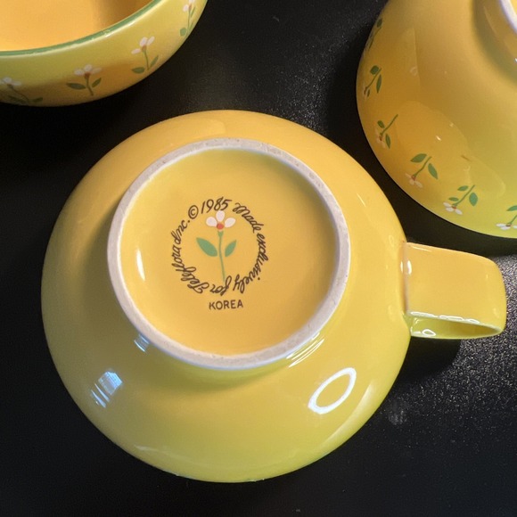 Vintage Teleflora Exclusive Mug Cup Yellow with White Flowers 1985 Made In Korea - Picture 12 of 16